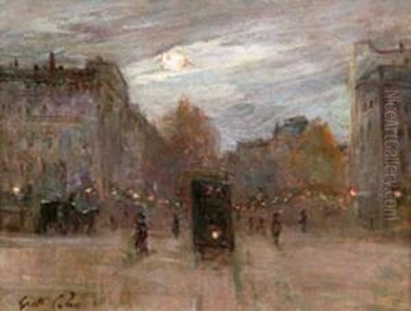 Place Pereire Le Soir - Le Tramway. Oil Painting by Gustave Colin