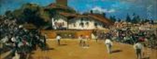 Pays Basque, Le Fronton Oil Painting by Gustave Colin