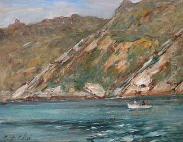 Fishing Off A Rocky Coastline Oil Painting by Gustave Colin