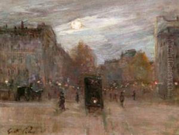 Place Pereire Le Soir - Le Tramway Oil Painting by Gustave Colin