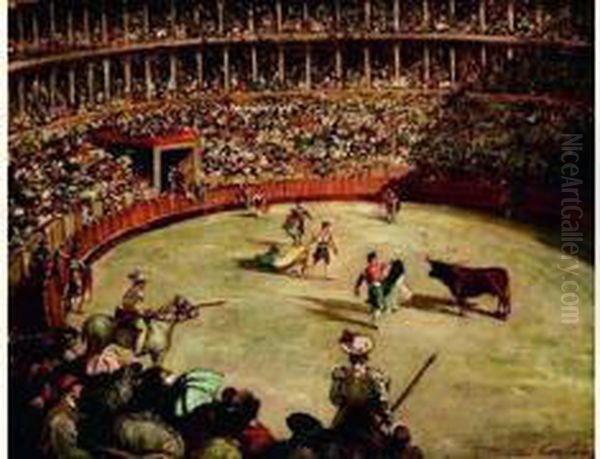 Corrida Dans Les Arenes De St Sebastien Oil Painting by Gustave Colin