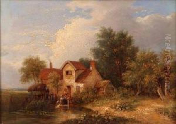 A View Of Lakenham With Washerwoman Outside A
Cottage Oil Painting by Samuel David Colkett