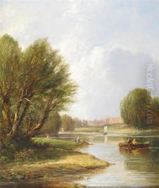 View Of Windsor Castle And Hampton Court From The Thames Oil Painting by Samuel David Colkett