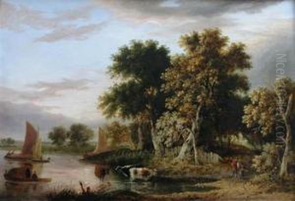 View On The River Wensum Oil Painting by Samuel David Colkett