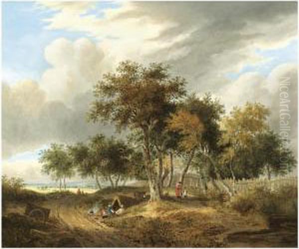 A Gypsy Encampment Oil Painting by Samuel David Colkett