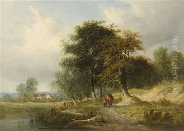 Faggot Gatherers On A Country Lane Oil Painting by Samuel David Colkett