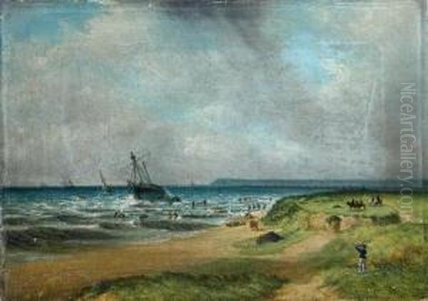 Figures In An Onshore Breeze Oil Painting by Samuel David Colkett