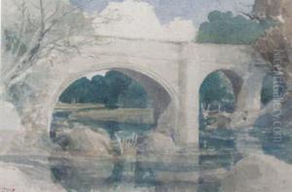 David Crockett : Bridge At Kirkby Landsdale, Signed Oil Painting by Samuel David Colkett