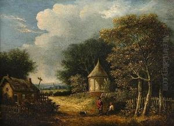 Wooded Landscape With Figures And A Dog Before A Cottage Oil Painting by Samuel David Colkett