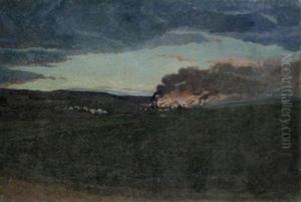 Incendie De Nuit Oil Painting by Auguste Michel Colle