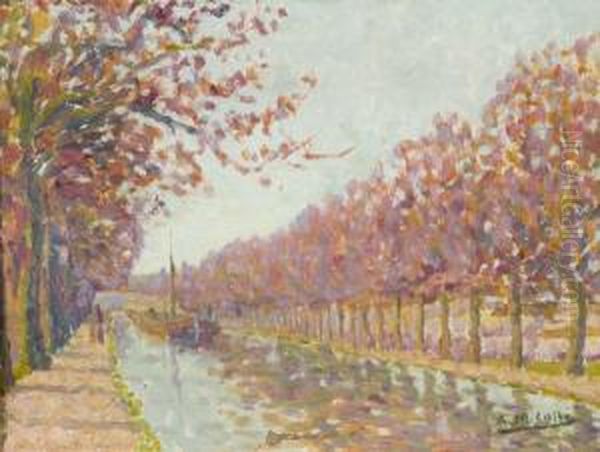 Canal Au Printemps Oil Painting by Auguste Michel Colle