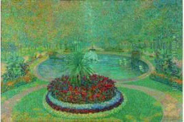  Le Bassin De La Pepiniere, Coin De Jardin A Nancy, 1900  Oil Painting by Auguste Michel Colle