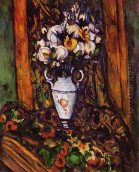 Still life, vase with flowers Oil Painting by Paul Cezanne