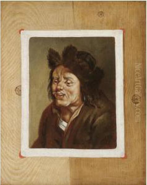 A Trompe L'oeil Of A Painting Of A Peasant Fixed To A Wooden Board Oil Painting by Edwart Collier