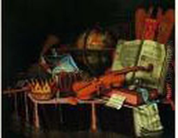 Nature Morte Aux Instruments De Musique Oil Painting by Edwart Collier