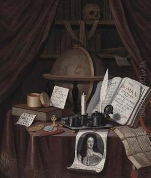 A Vanitas For John Turing, With A Globe Showing The Signs Of The Zodiac Oil Painting by Edwart Collier