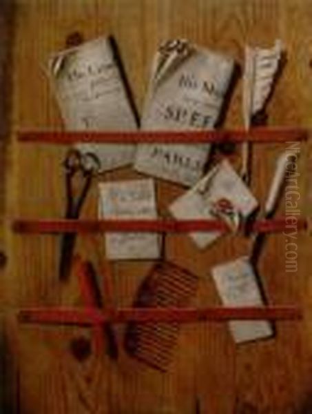 Trompe L'oeil Of A Letter Rack With Papers Oil Painting by Edwart Collier