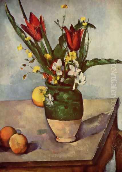 Still life, tulips and apples Oil Painting by Paul Cezanne