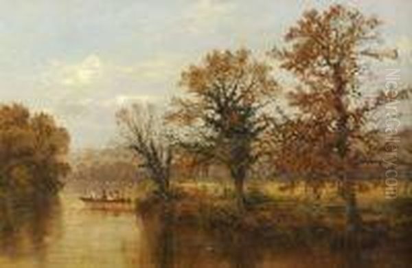 Arthur Bevan Collier . Picnicking In The Rowboat, Signed And Dated 1897 On Reverse Oil Painting by Arthur Bevan Collier