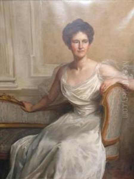 Portrait Ofmary Frances Wilson Three Quarter Length, Seated, Wearing A Whitedress Oil Painting by John Maler Collier