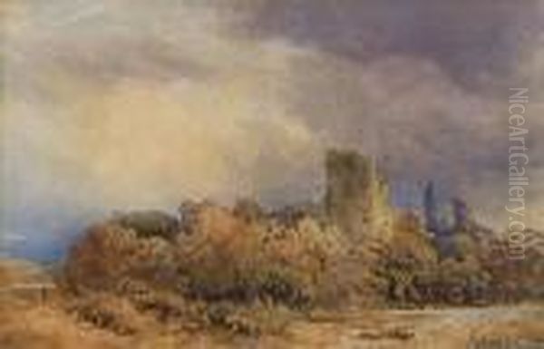 Castle Ruins In A Stormy Landscape Oil Painting by Thomas Collier