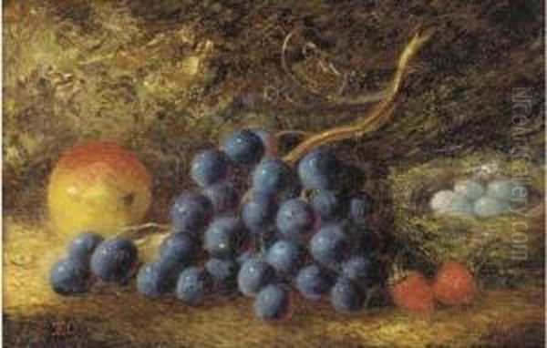 Grapes, An Apple, Strawberries And A Bird's Nest On A Mossy Bank Oil Painting by Thomas Collier