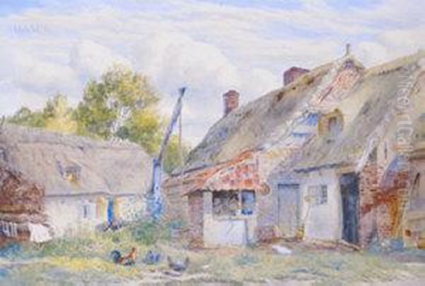 Cottages With Chickens Oil Painting by Thomas Collier