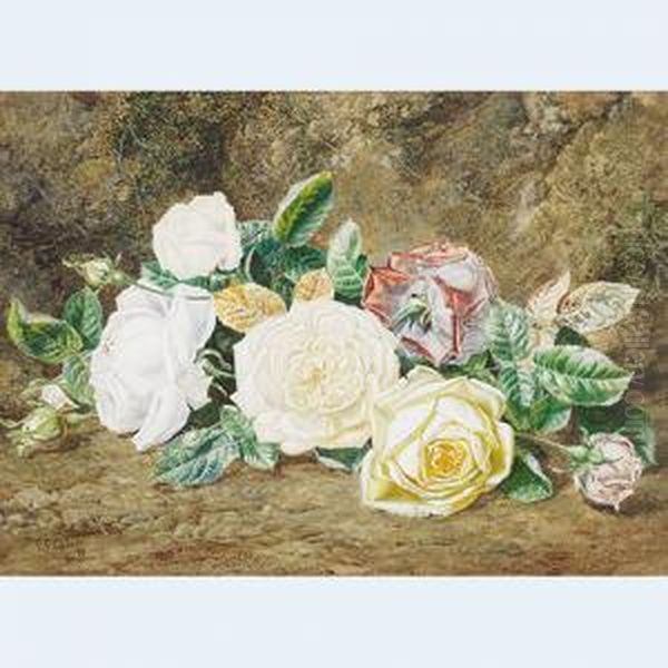 Roses On A Mossy Bank Oil Painting by Thomas Collier