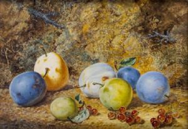 Still Life With Plums And Berries Oil Painting by Thomas Collier