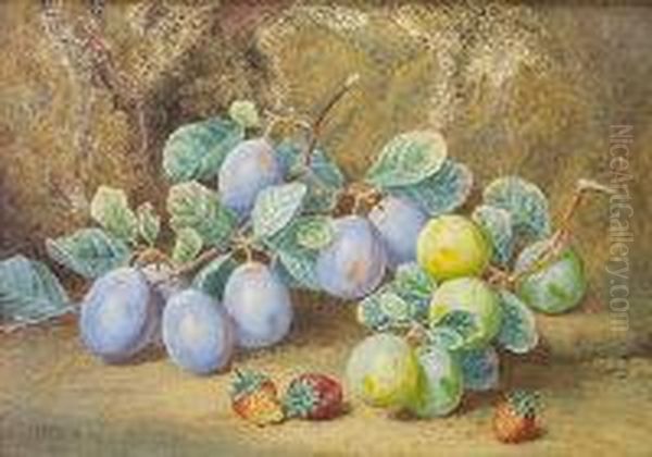 Still Life With Plums And Strawberries Oil Painting by Thomas Collier