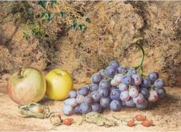 Still Life Of Apples And Grapes; Still Life Of Plums Oil Painting by Thomas Collier