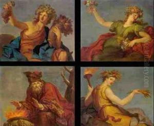 Allegory Of The Four Seasons: A Set Of Four Paintings Oil Painting by Hyacinthe Collin de Vermont