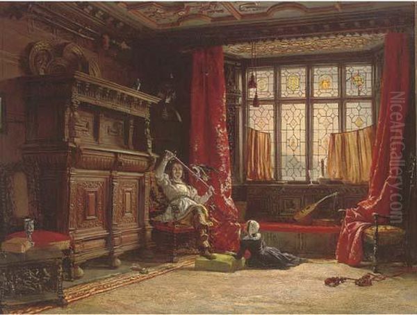 A Cavalier In A Darkened Interior Oil Painting by William Collingwood Smith