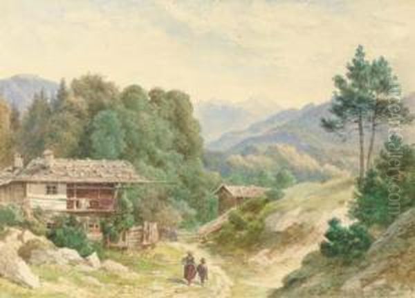 Figures On A Mountain Track, Burda Oil Painting by William Collingwood Smith