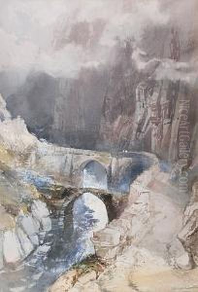 'the Devil's Bridge, St. Gothard' Oil Painting by William Collingwood Smith