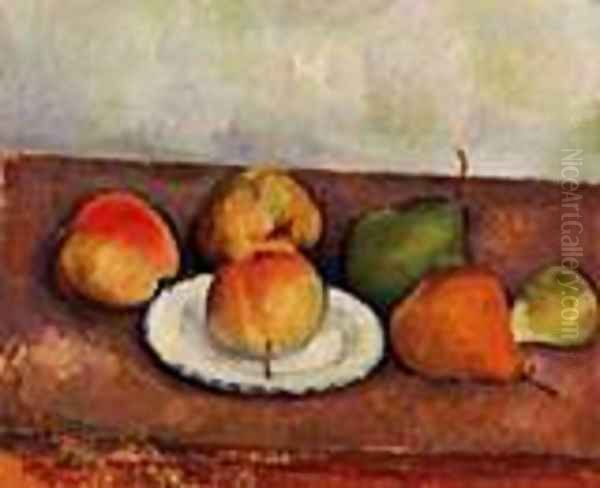 Still Life Plate and Fruit 1883 1887 Oil Painting by Paul Cezanne