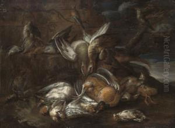 Dead Game Including Pheasants, Mallard And Grouse, In A Clearing Oil Painting by Charles Collins