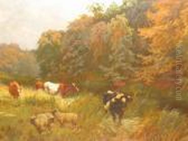 Cattle And Sheep Oil Painting by Charles Collins