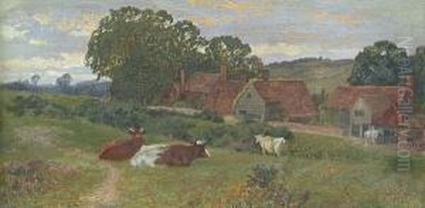 Evening On Westcott Common, Nr Dorking Oil Painting by Charles Collins