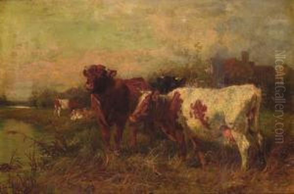 Cows At Pasture Oil Painting by Charles Ii Collins