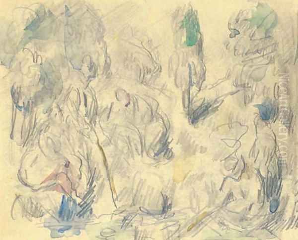 Au bord de l'etang Oil Painting by Paul Cezanne