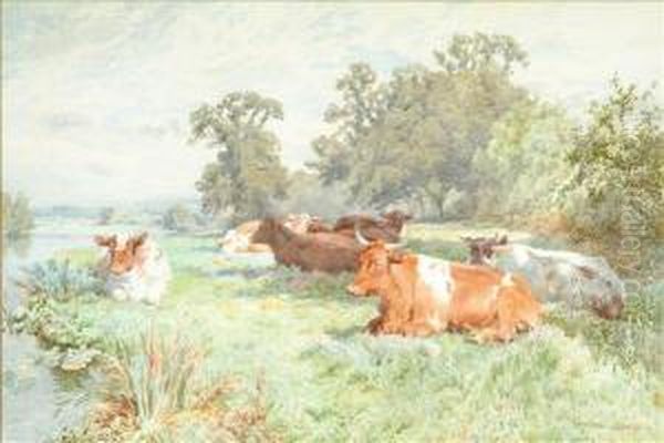 Cattle Restingby The Riverside Oil Painting by Charles Ii Collins