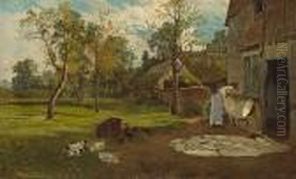 Outside The Farm Oil Painting by Charles Ii Collins