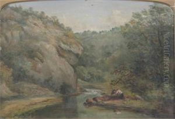 The Lions Head Rock, Dovedale, Derbyshire Oil Painting by Charles Ii Collins