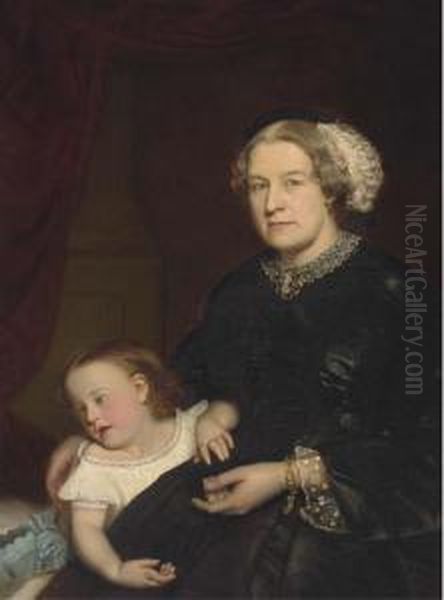 Portrait Of A Mother And Child Oil Painting by Hugh Collins