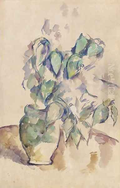 Feuilles dans un pot vert Oil Painting by Paul Cezanne