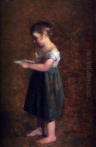 Laid To Panel Young Girl With Bowl Of Milk Oil Painting by William Collins