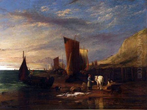 Fisherman Coming Ashore Before Sunrise Oil Painting by William Collins