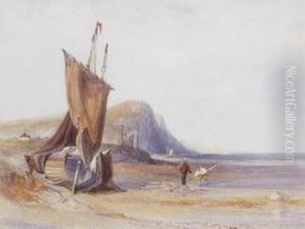 Fishermen On The Shore Near Hastings Oil Painting by William Collins