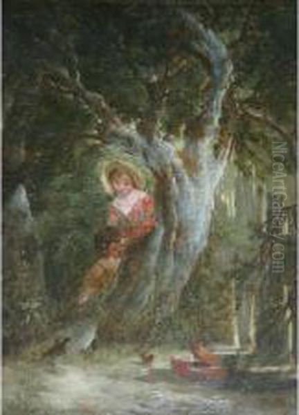 Two Children With A Bird Trap Oil Painting by William Collins